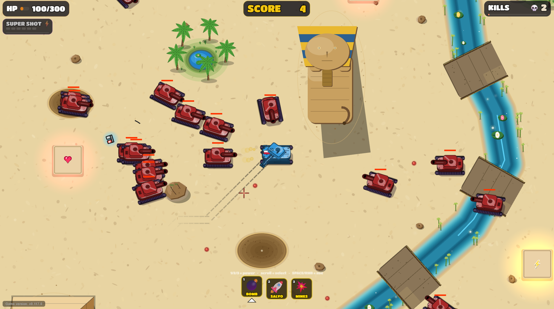 Desert map with a sphinx and a horde of enemy tanks