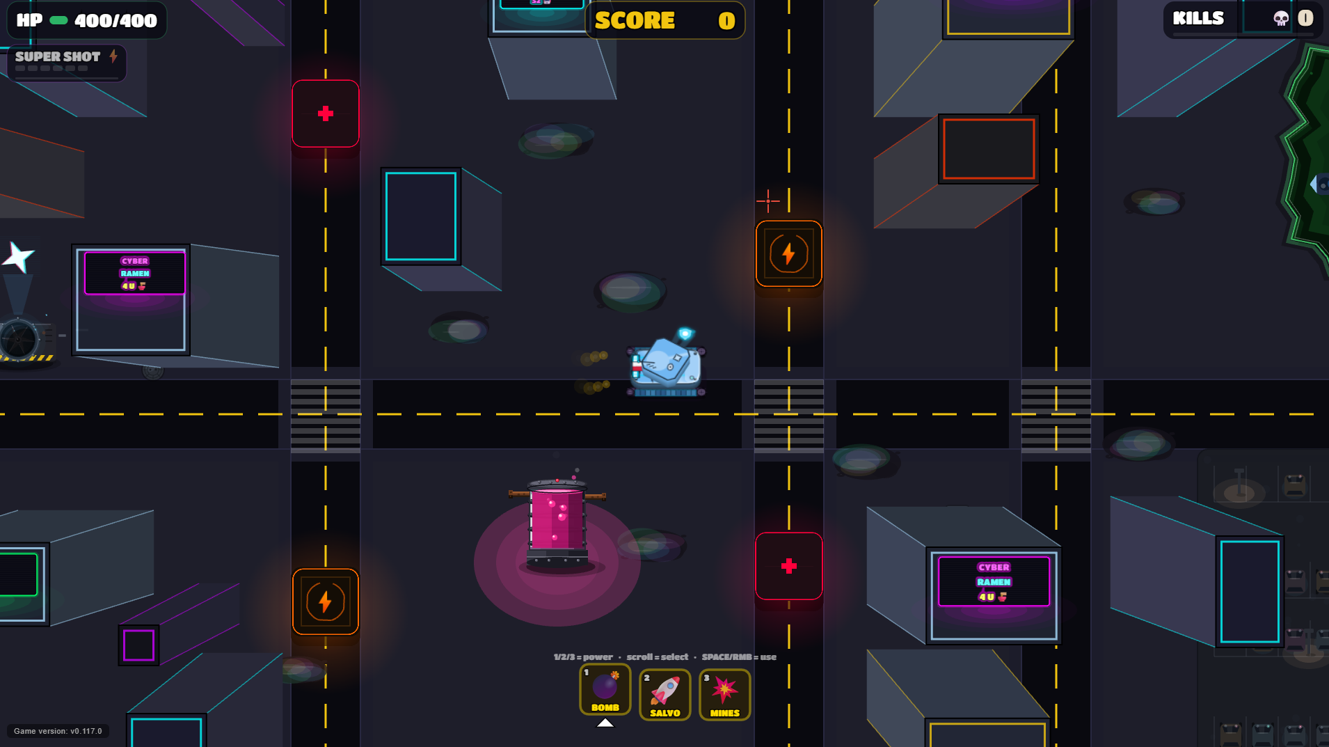 Neon cyberpunk city map at night